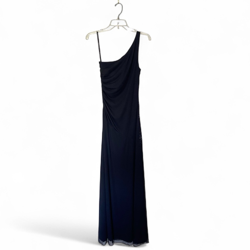 City Triangles navy beaded one shoulder maxi dress size 7 y2k prom winter formal - Picture 2 of 9